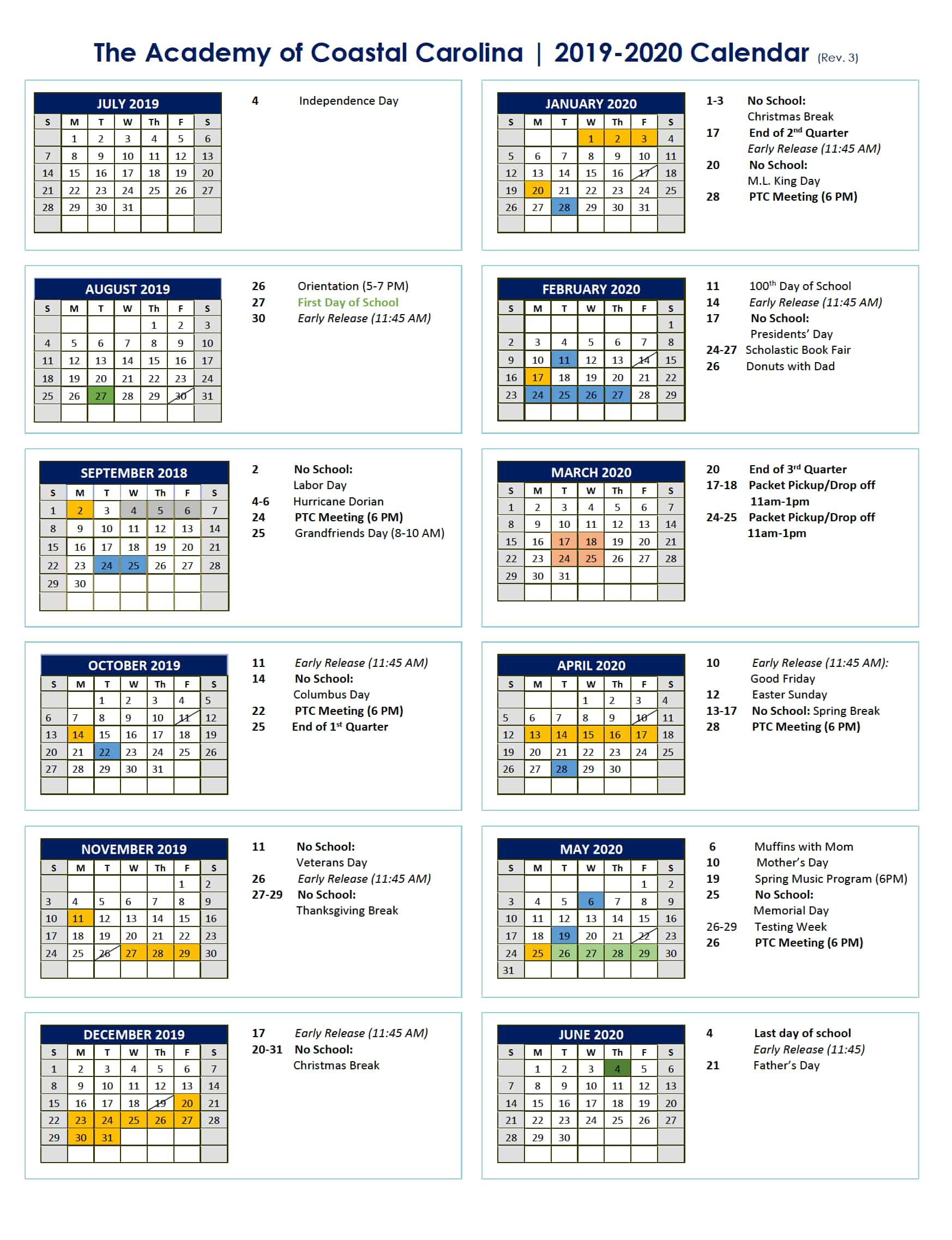 The Academy Of Coastal Carolina Academic Calendar The Academy Of Coastal Carolina Academic Calendar